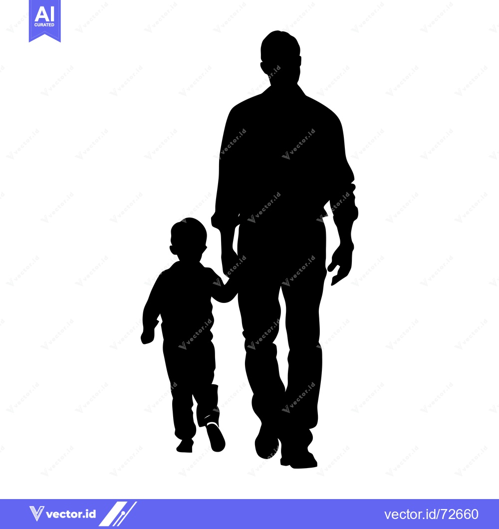Premium Vector of Silhouette of a father and son walking hand-in-hand