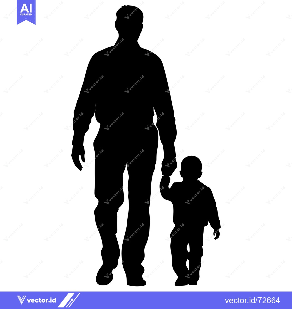 Premium Vector dari Silhouette of a Father and Son Walking Hand-in-Hand