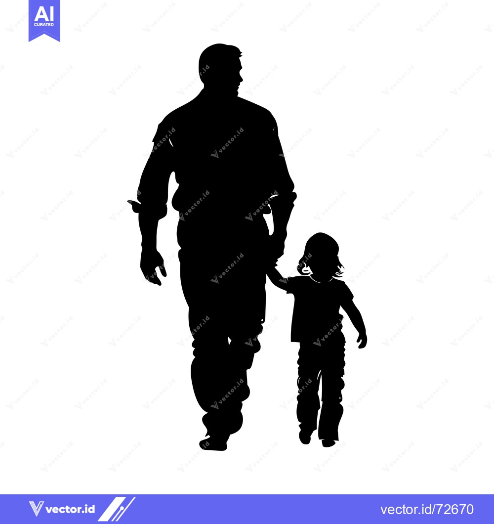 Premium Vector of Silhouette of a father and daughter walking hand-in-hand