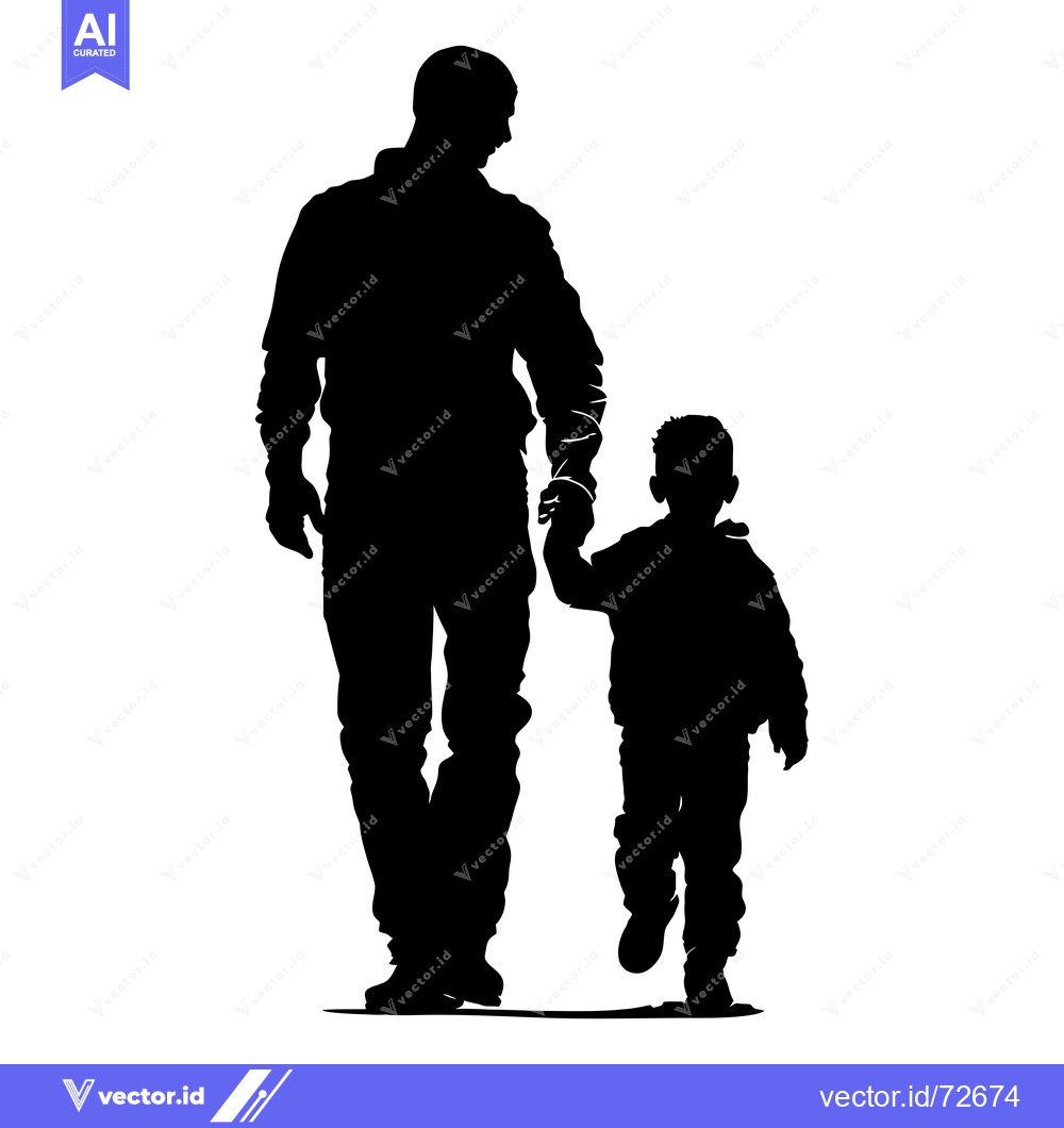 Premium Vector dari Silhouette of a father and son walking hand-in-hand
