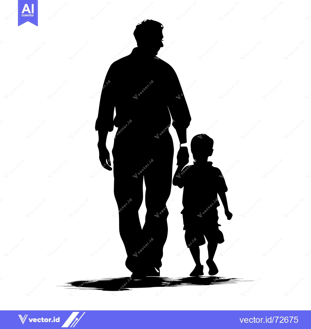 Premium Vector dari Silhouette of a father and son walking hand-in-hand
