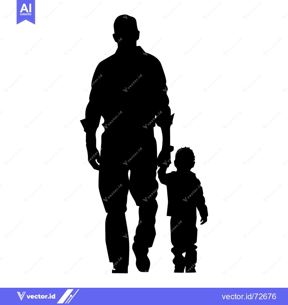 Premium Vector of Silhouette of a Father and Son Walking Hand in Hand