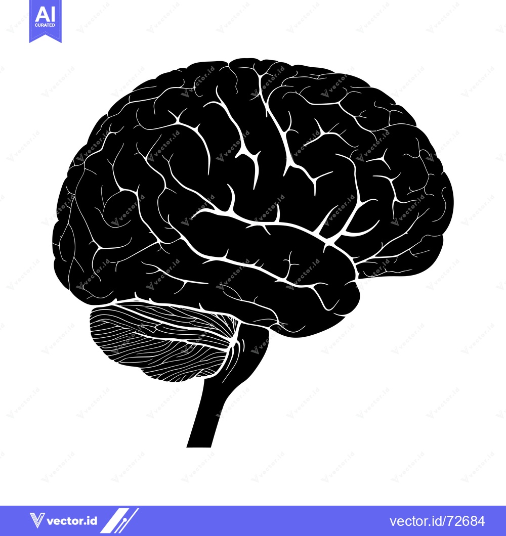 Premium Vector dari A Black and White Silhouette Illustration of a Human Brain