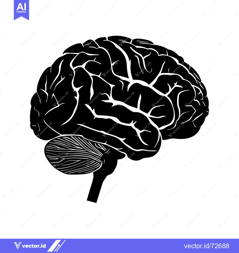 Premium Vector dari Black and White Silhouette of a Human Brain