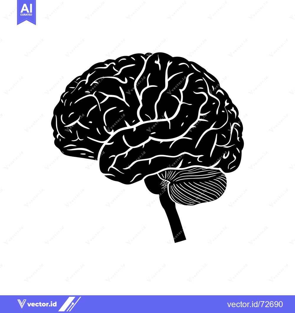 Premium Vector of Black and White Silhouette of a Human Brain