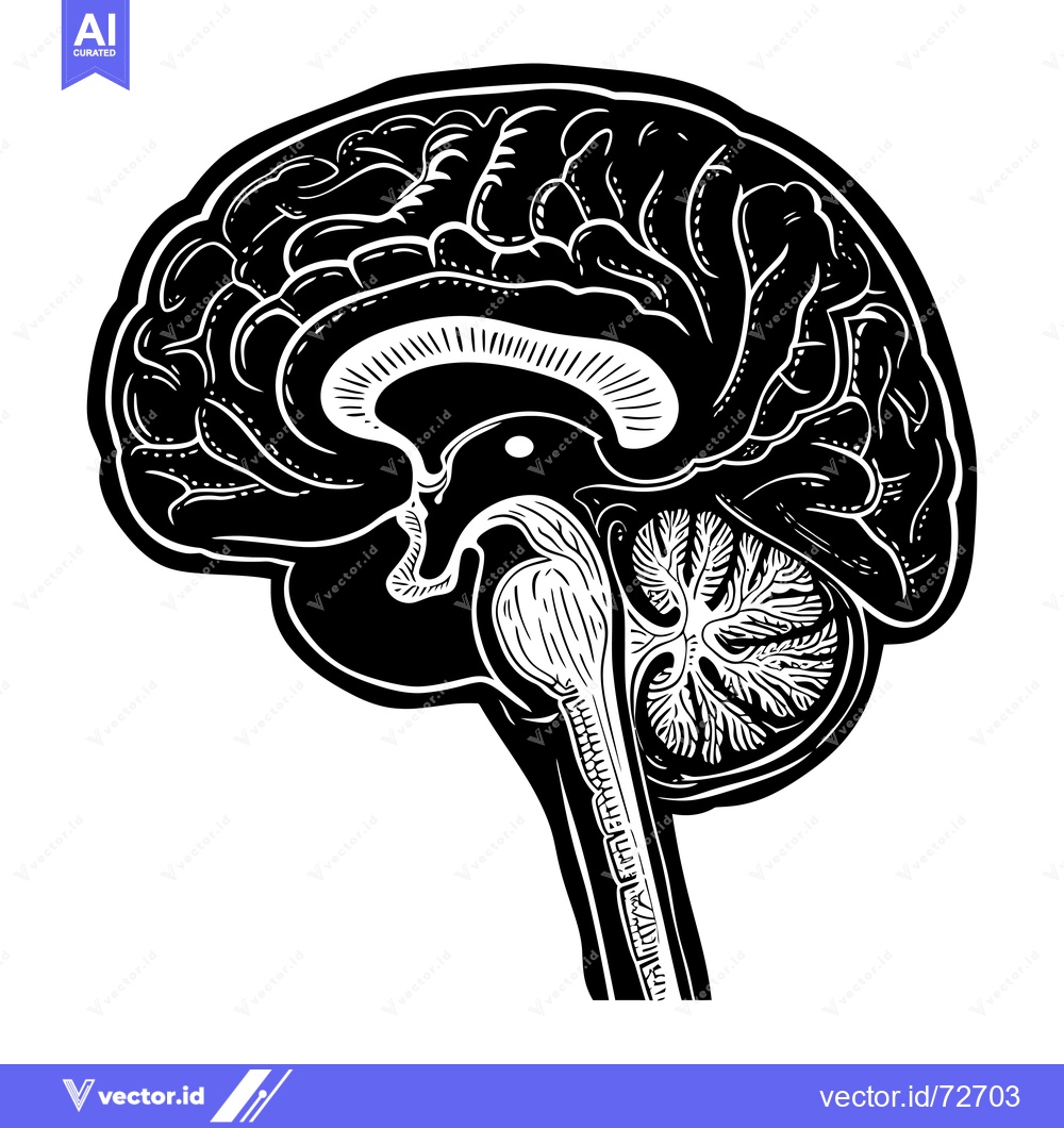Premium Vector dari A Black and White Illustration of a Human Brain with Detailed Anatomic