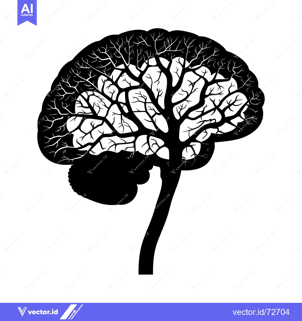 Premium Vector dari Black and White Silhouette of a Tree in the Shape of a Brain
