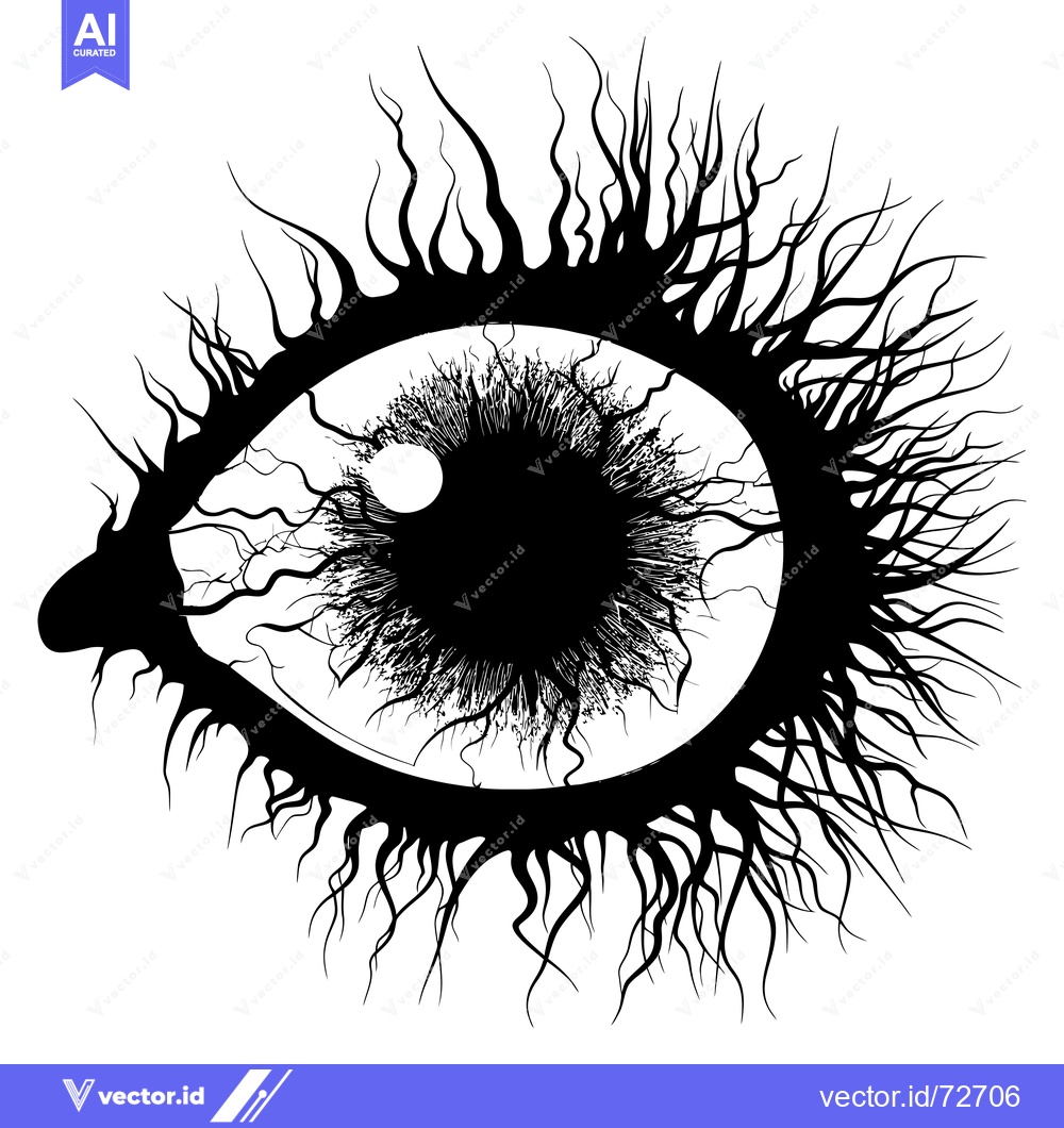Premium Vector of Stylized Black and White Eye with Veins and Eyelashes