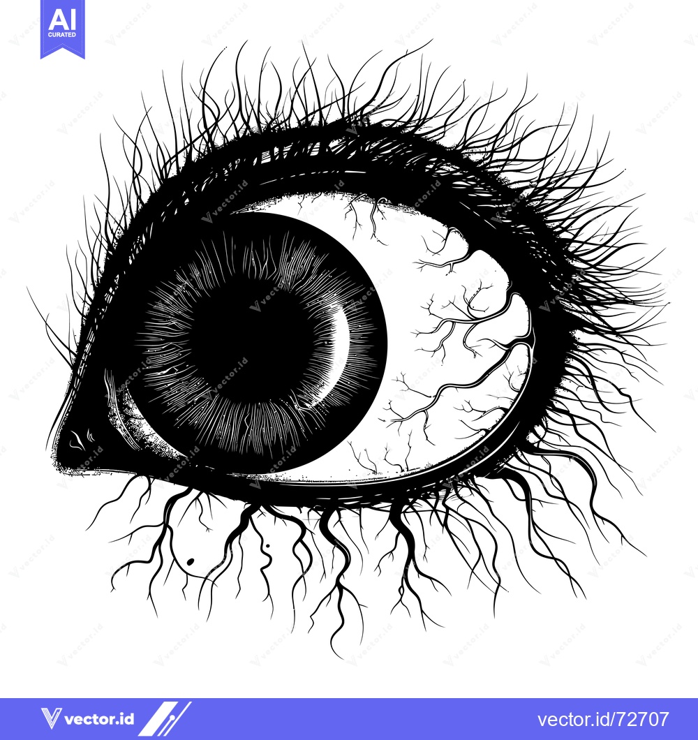Premium Vector of A Detailed Black and White Illustration of a Human Eye with Veins and