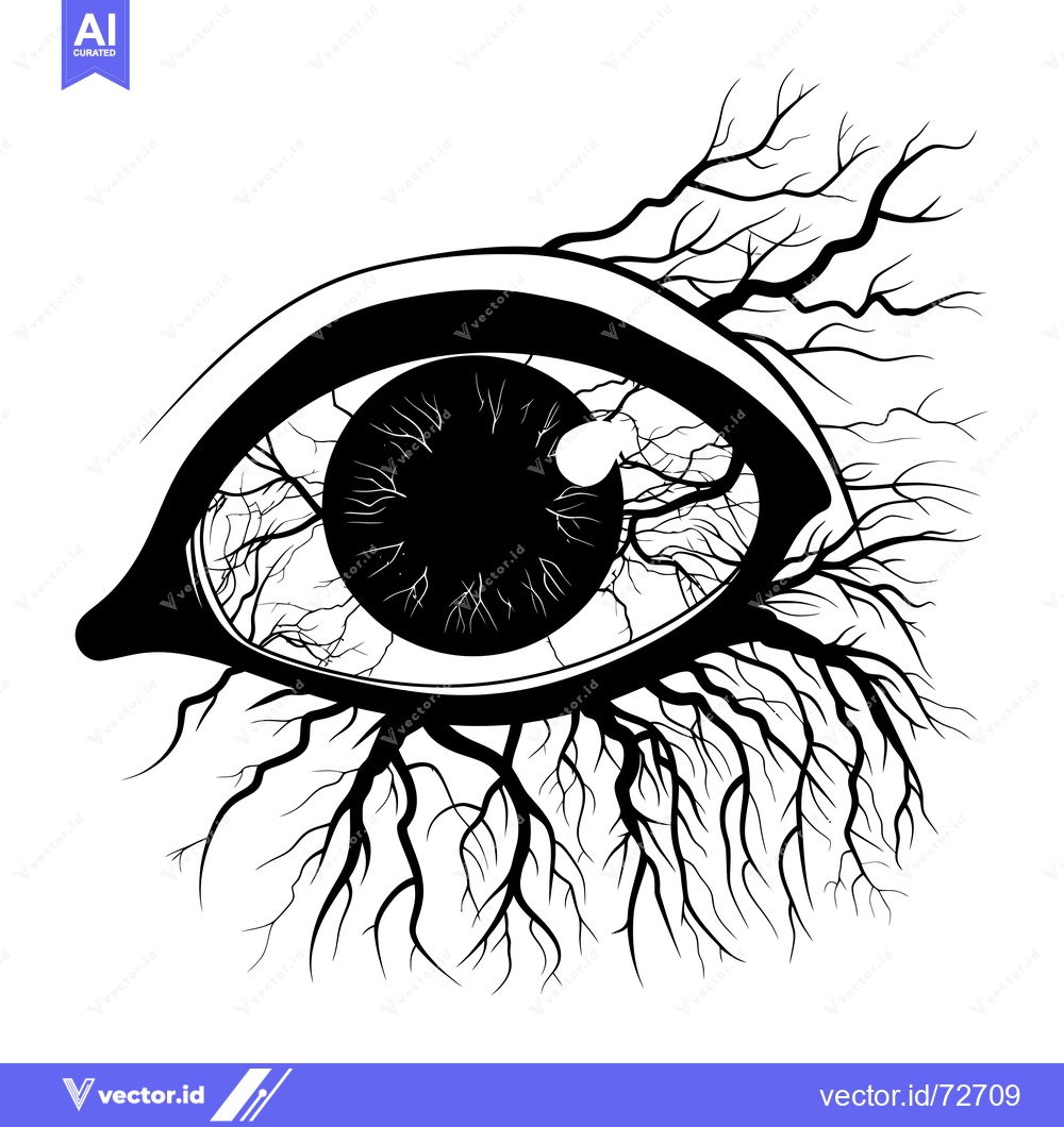 Premium Vector of A Black and White Illustration of a Human Eye With Branch-like Veins