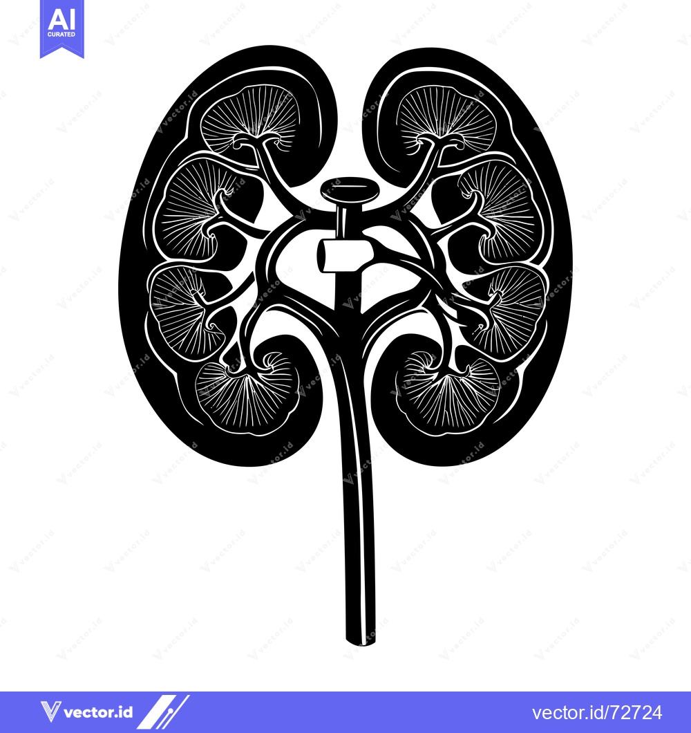 Premium Vector dari Black and White Illustration of Human Kidneys with Ureter