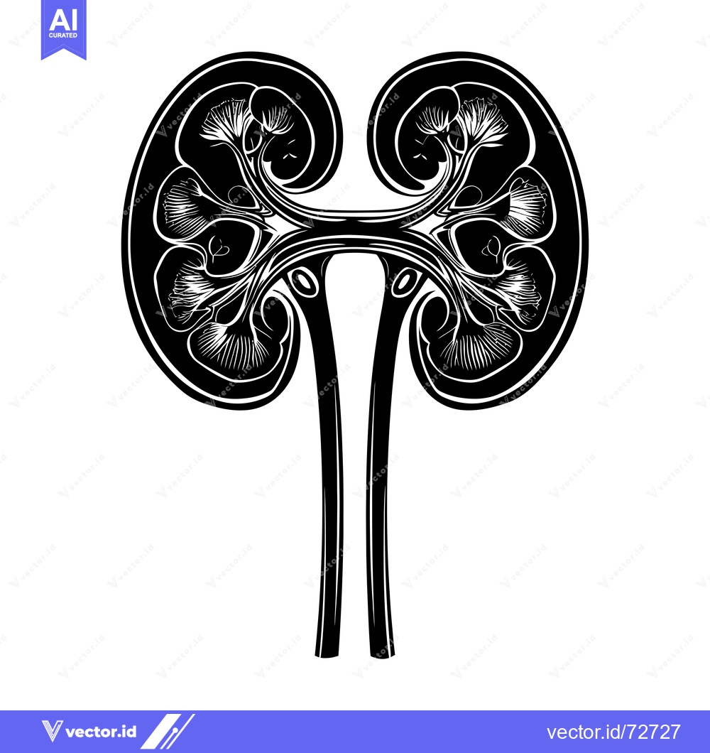 Premium Vector dari Black and White Illustration of a Pair of Human Kidneys