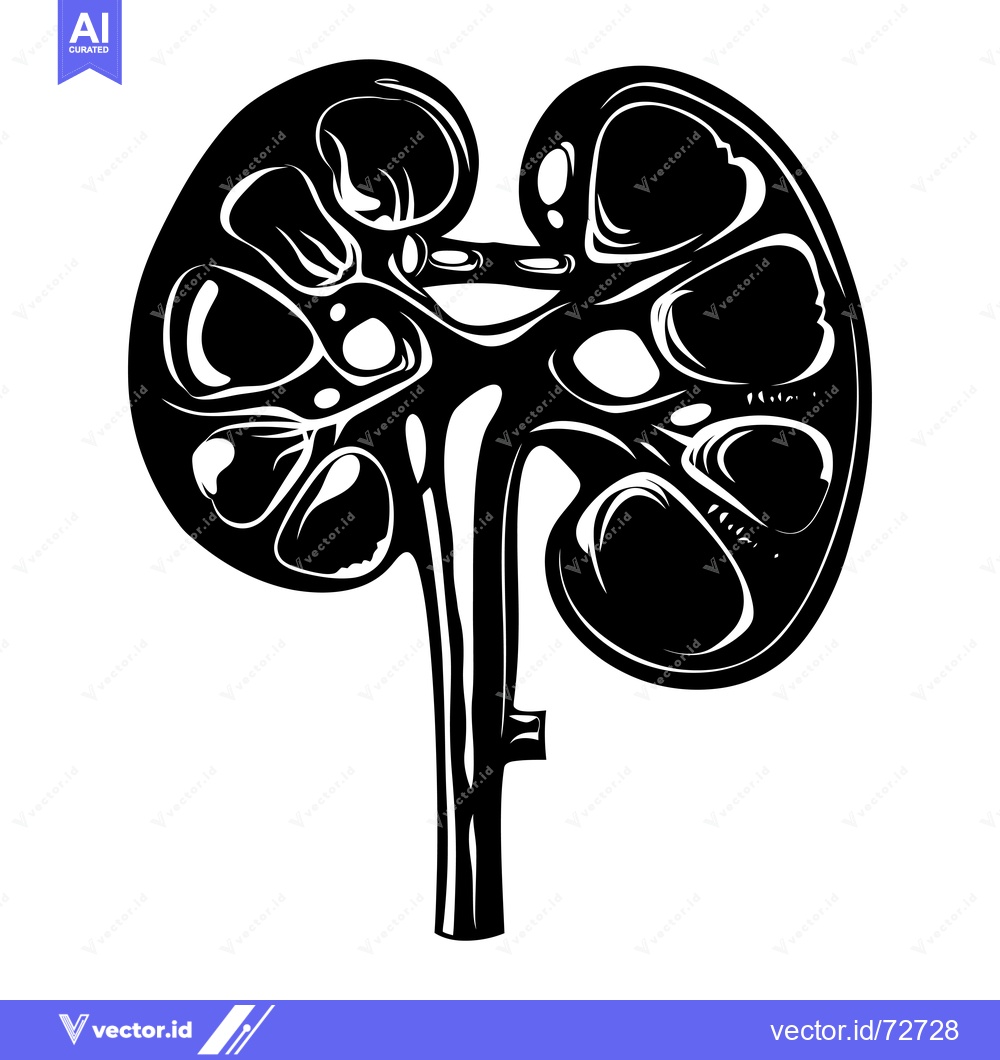 Premium Vector of Black and White Illustration of a Human Kidney