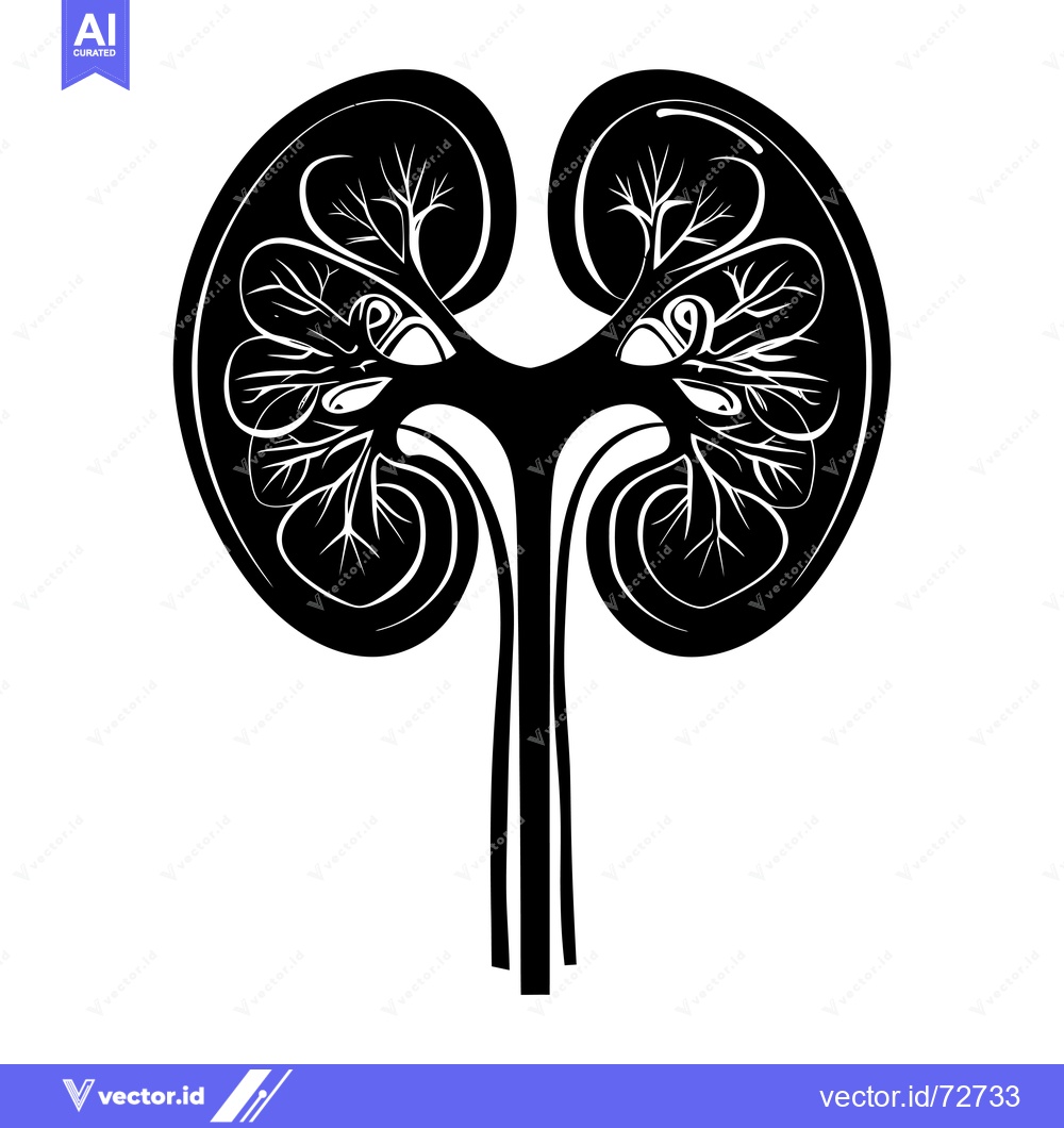 Premium Vector of Black and White Illustration of Human Kidneys and Ureter