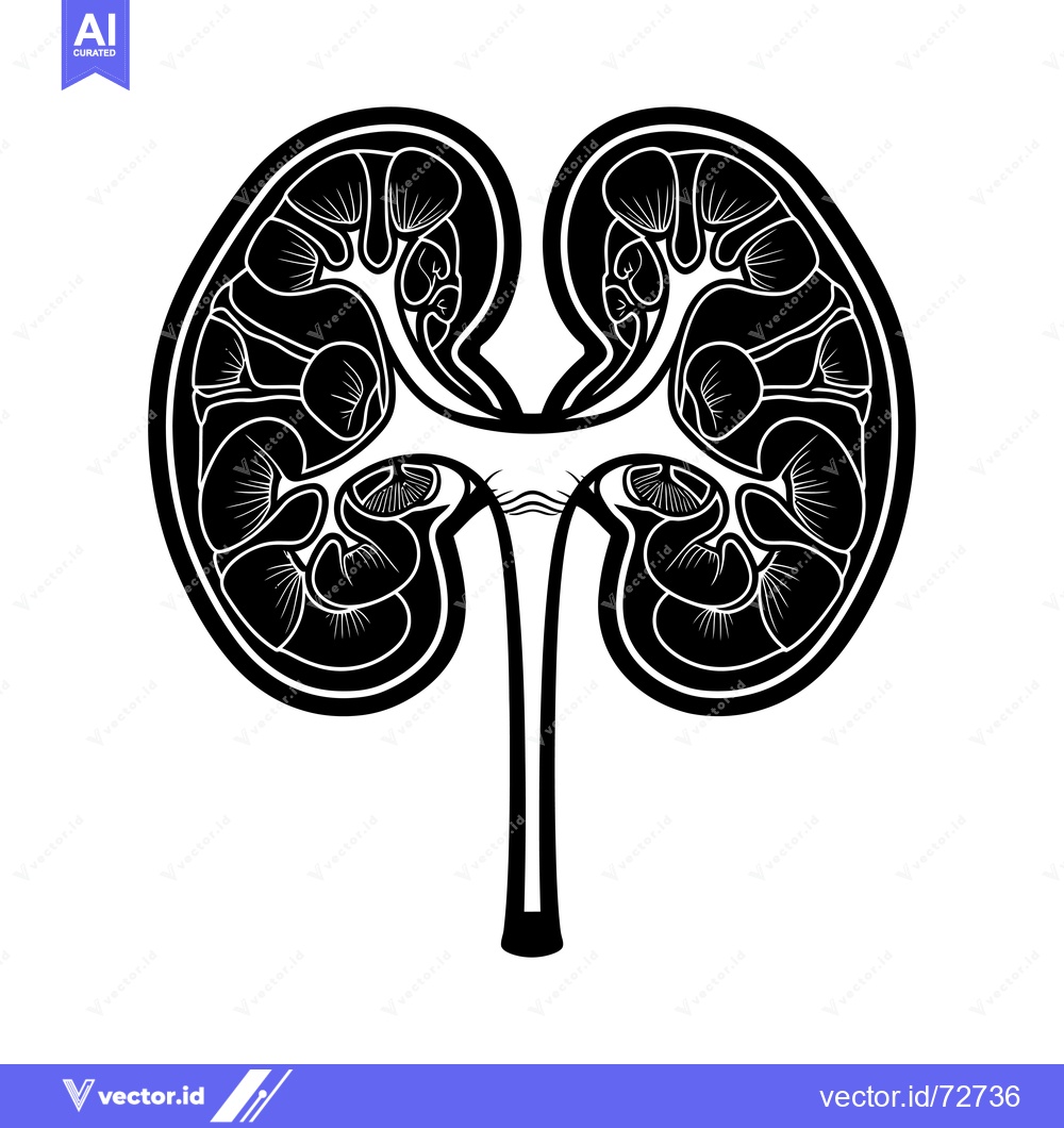 Premium Vector dari Black and White Illustration of a Human Kidney