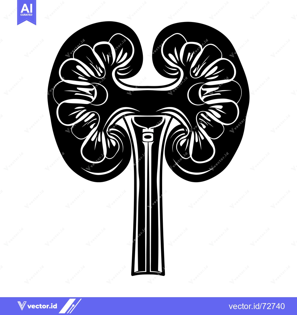 Premium Vector dari Black and White Illustration of a Human Kidney