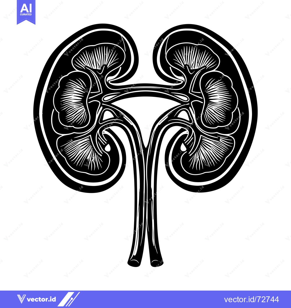 Premium Vector of Black and white illustration of a human kidney
