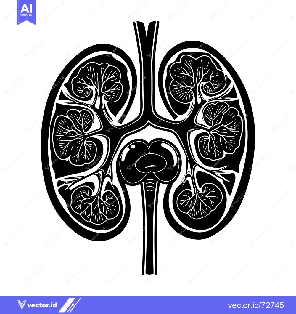 Premium Vector dari Black and White Illustration of a Human Kidney with Detailed Internal