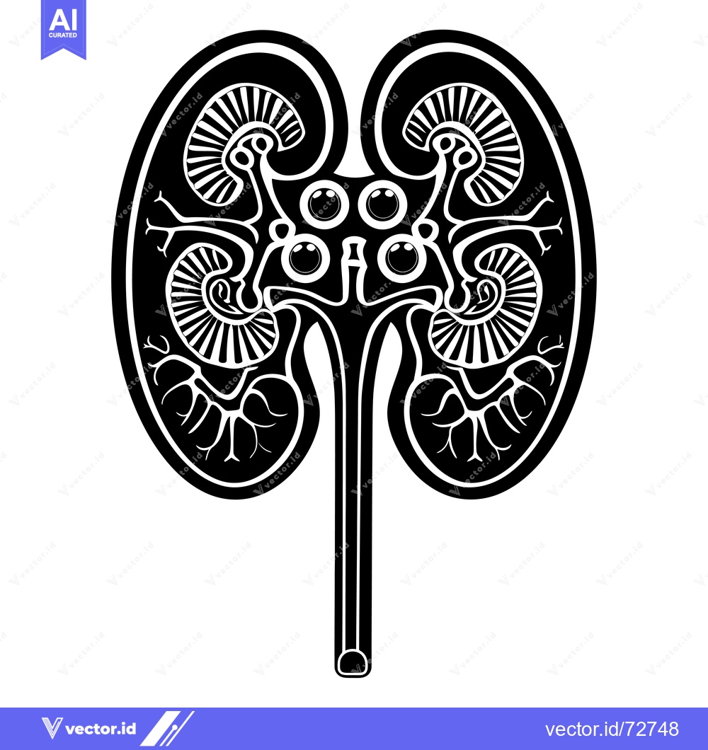 Premium Vector of Stylized Black and White Illustration of Kidneys and Ureter