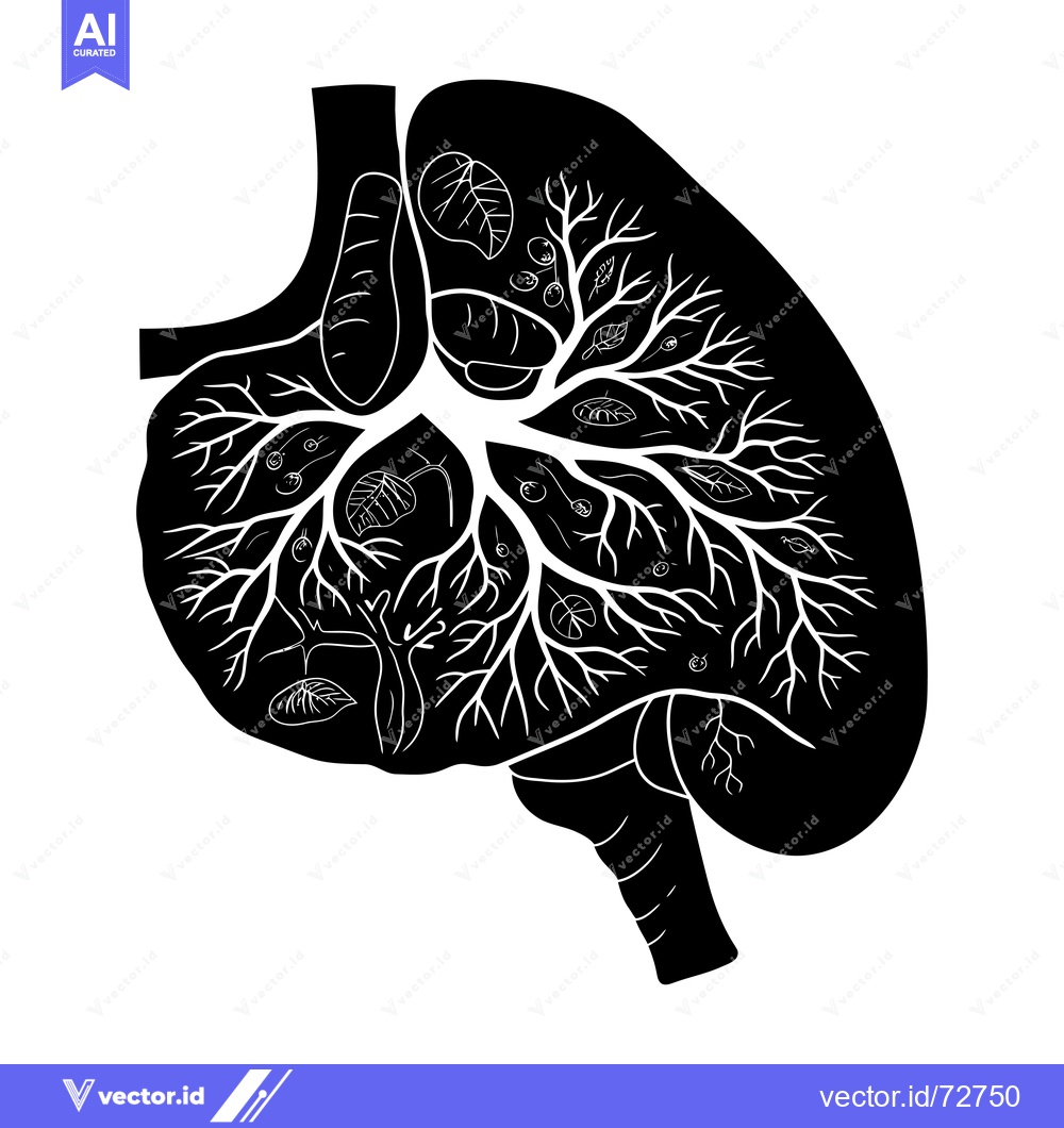 Premium Vector of Black and White Illustration of a Lung with a Tree Inside