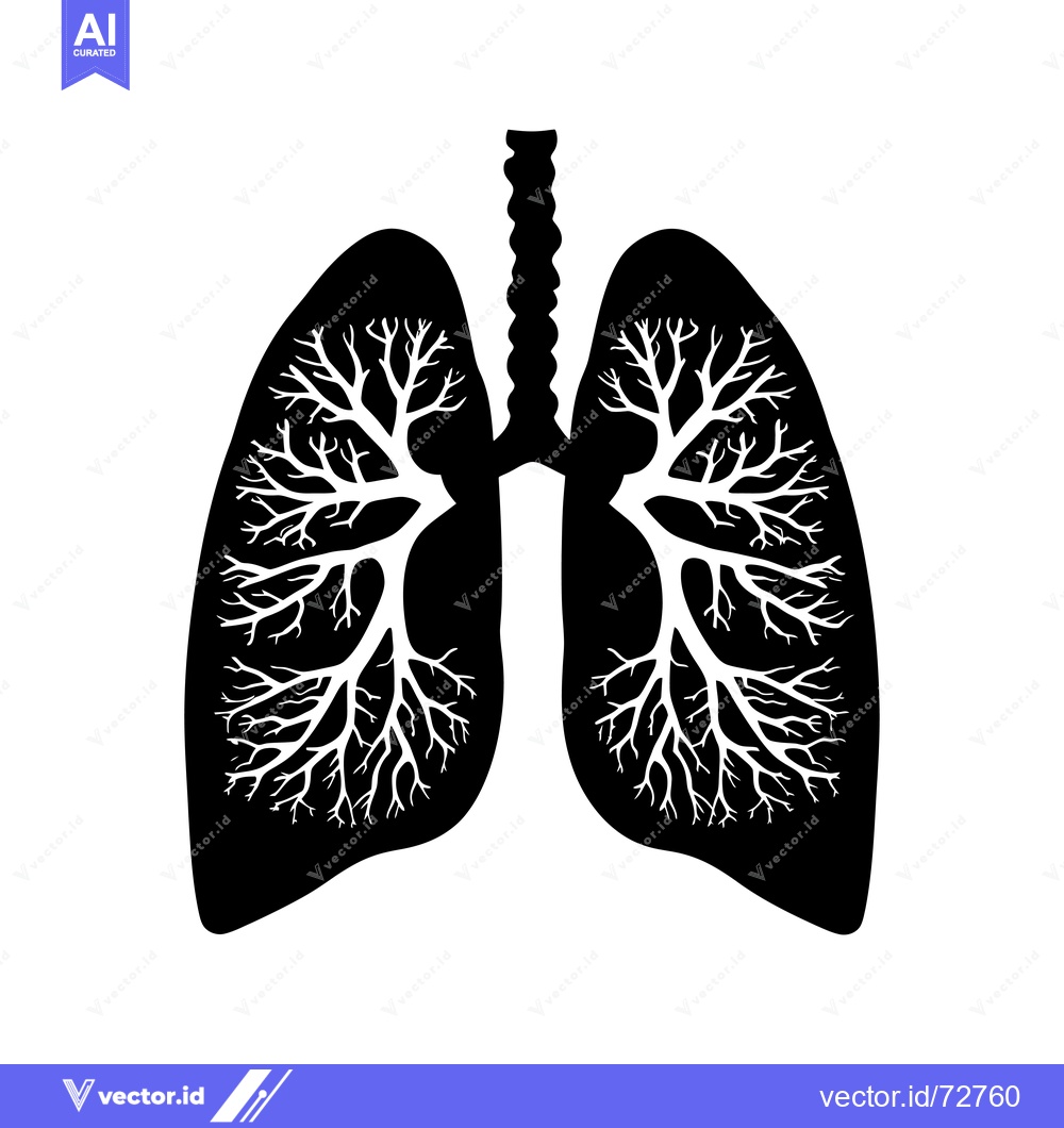 Premium Vector of Black and white silhouette of human lungs with detailed internal struc