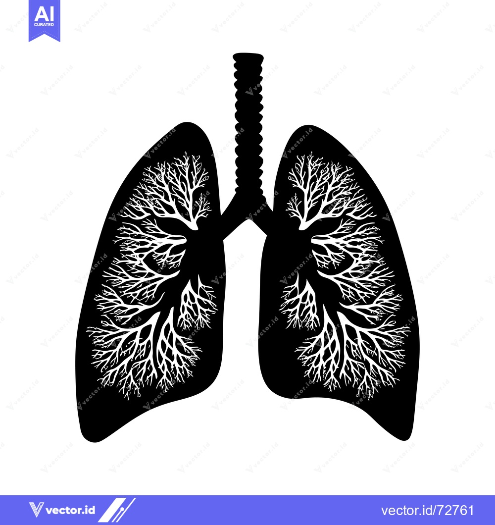 Premium Vector dari Black and White Silhouette of Lungs with Tree Branch Pattern