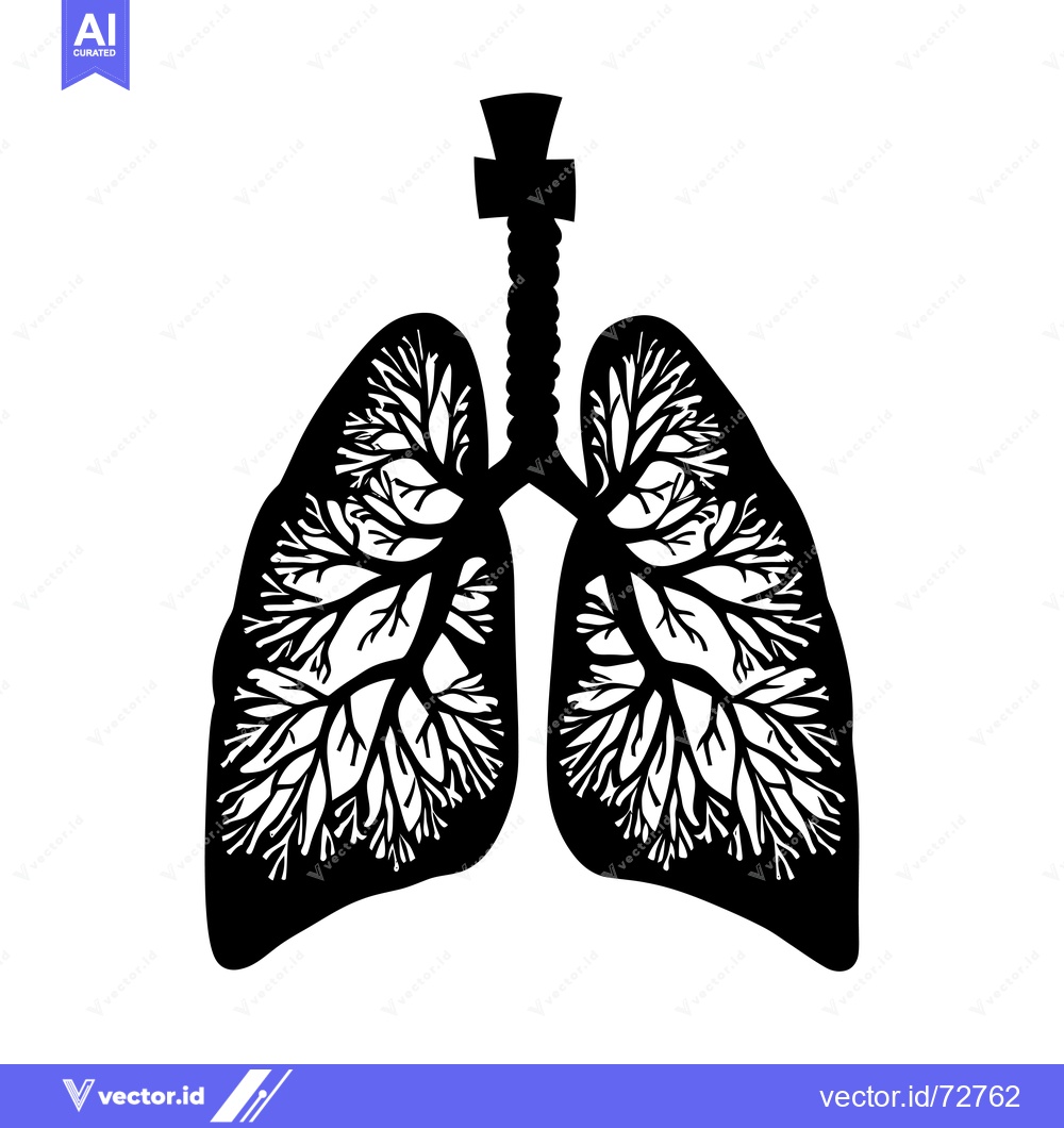 Premium Vector dari Black and White Silhouette of Human Lungs with Tree-Like Branching Pat