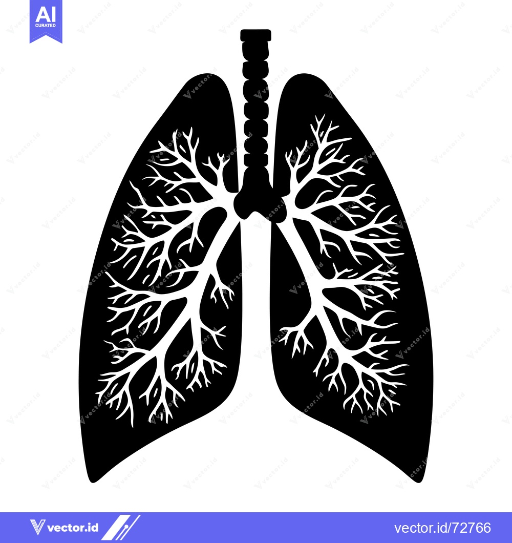 Premium Vector of Black and White Silhouette of Human Lungs with Bronchial Tree