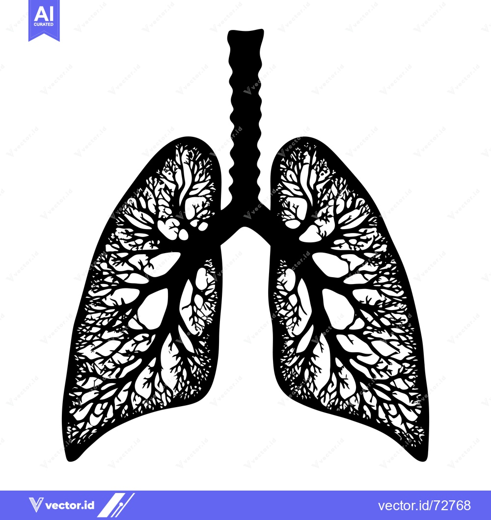 Premium Vector of Black and white illustration of human lungs stylized as trees