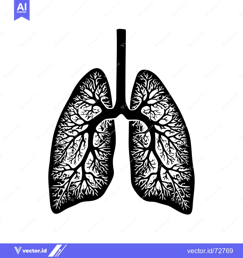 Premium Vector of Black and White Illustration of Human Lungs with Tree-Like Structures