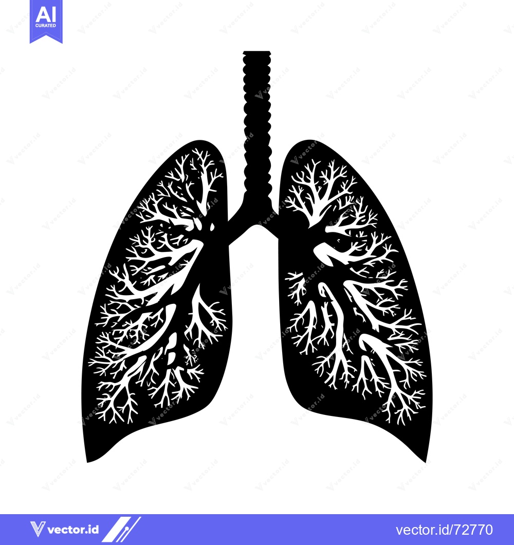 Premium Vector dari Black and White Silhouette of Human Lungs with Detailed Bronchial Tree