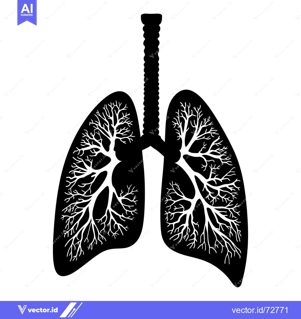 Premium Vector of Black and White Silhouette of Human Lungs with Detailed Bronchial Tree