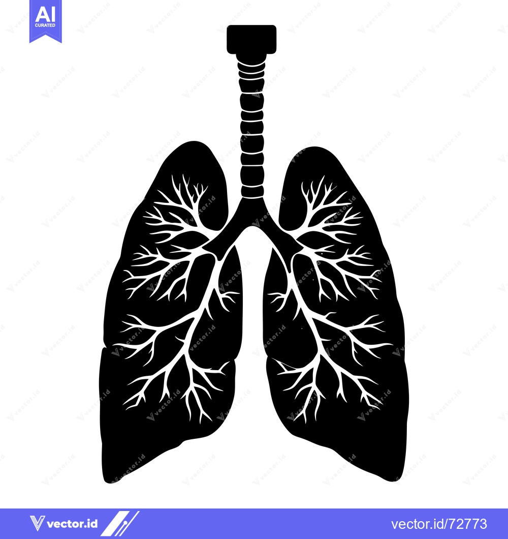 Premium Vector dari Black and White Silhouette of Human Lungs with Trachea