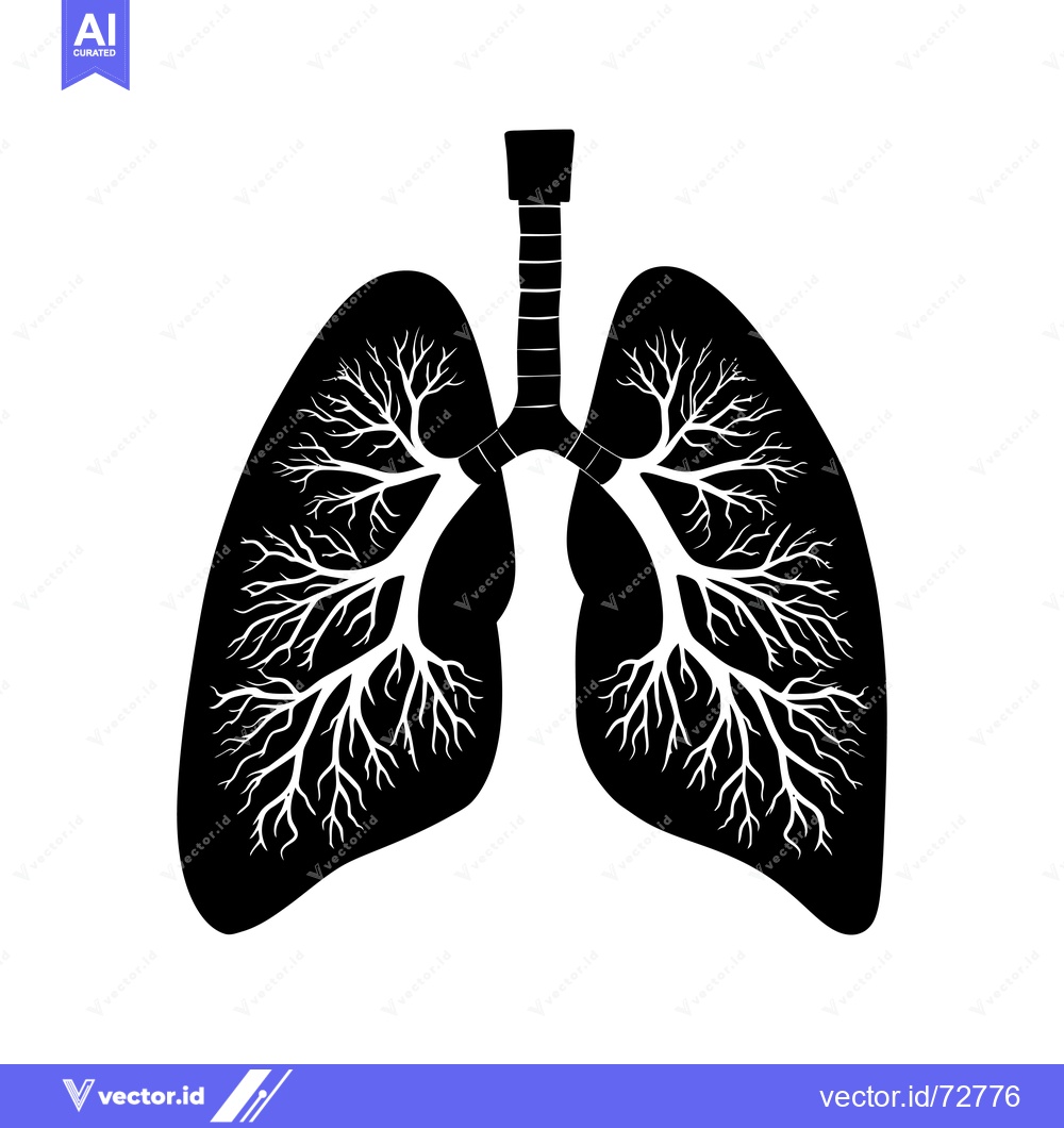 Premium Vector dari Black and White Silhouette of Human Lungs with Detailed Bronchial Tree