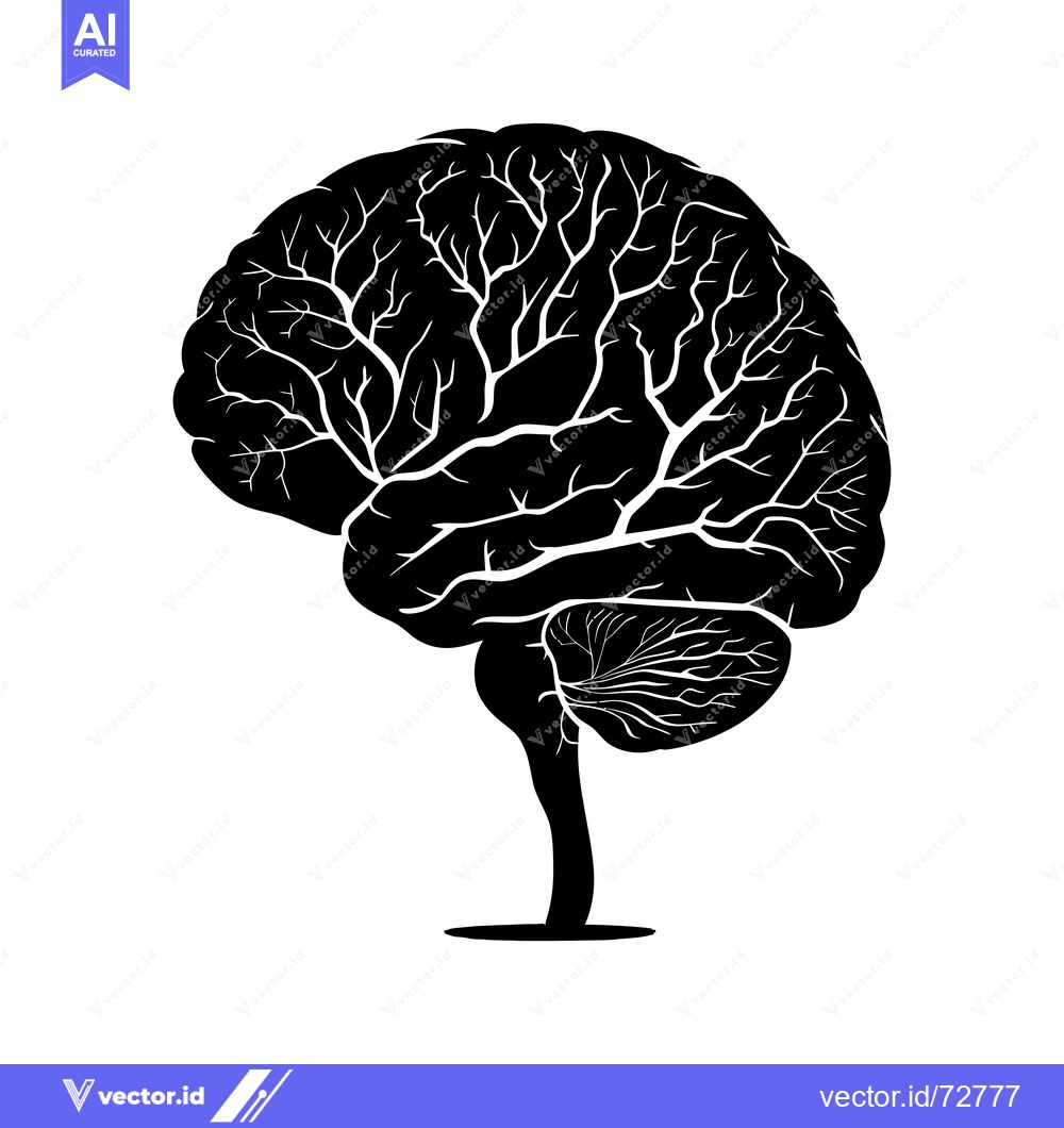 Premium Vector dari Black Silhouette of a Human Brain with a Tree Trunk as its Stem