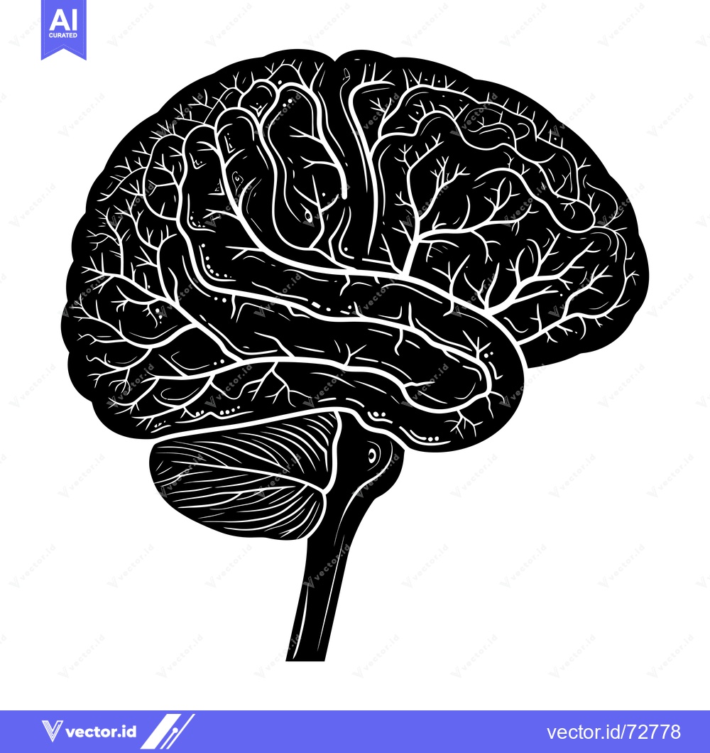 Premium Vector dari Black and White Silhouette of a Human Brain
