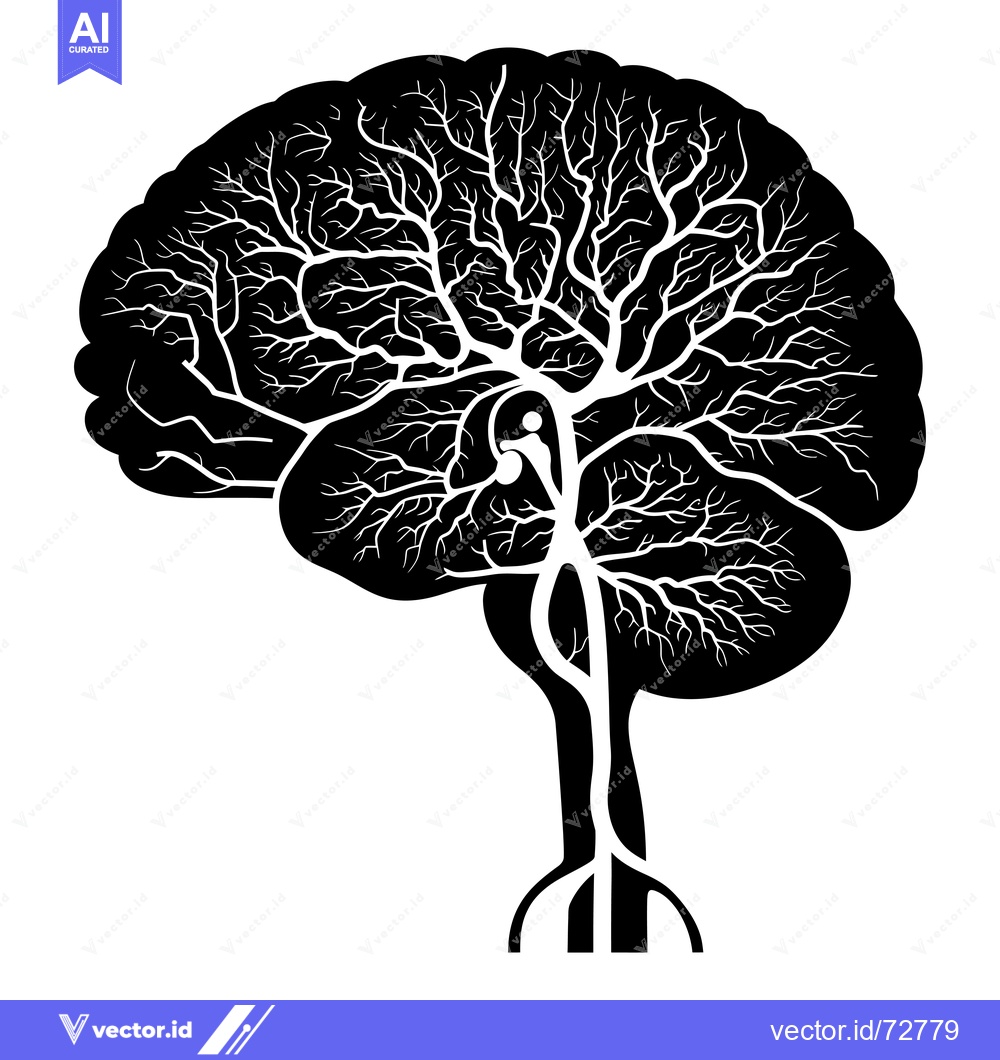 Premium Vector dari A Tree-like Silhouette of a Human Brain with Intricate Branching