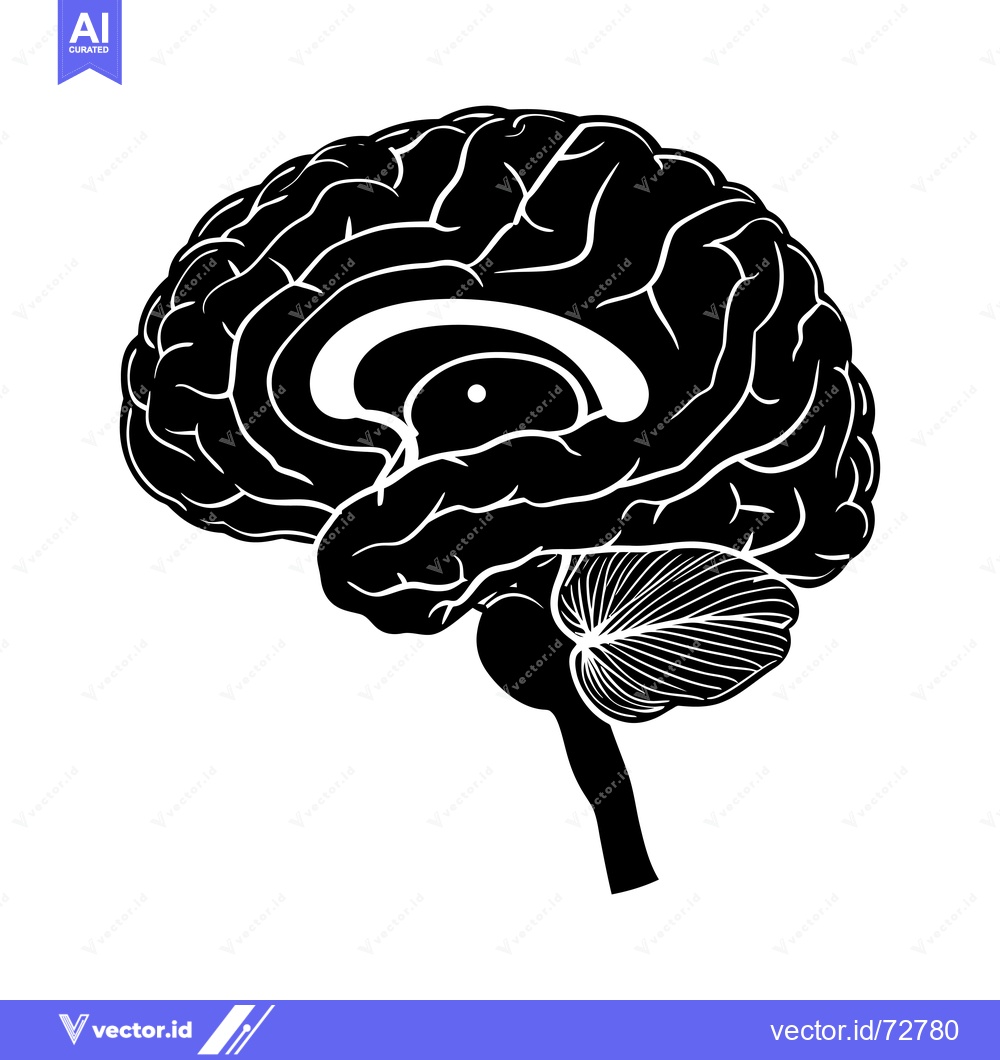 Premium Vector of Black and White Silhouette of the Human Brain