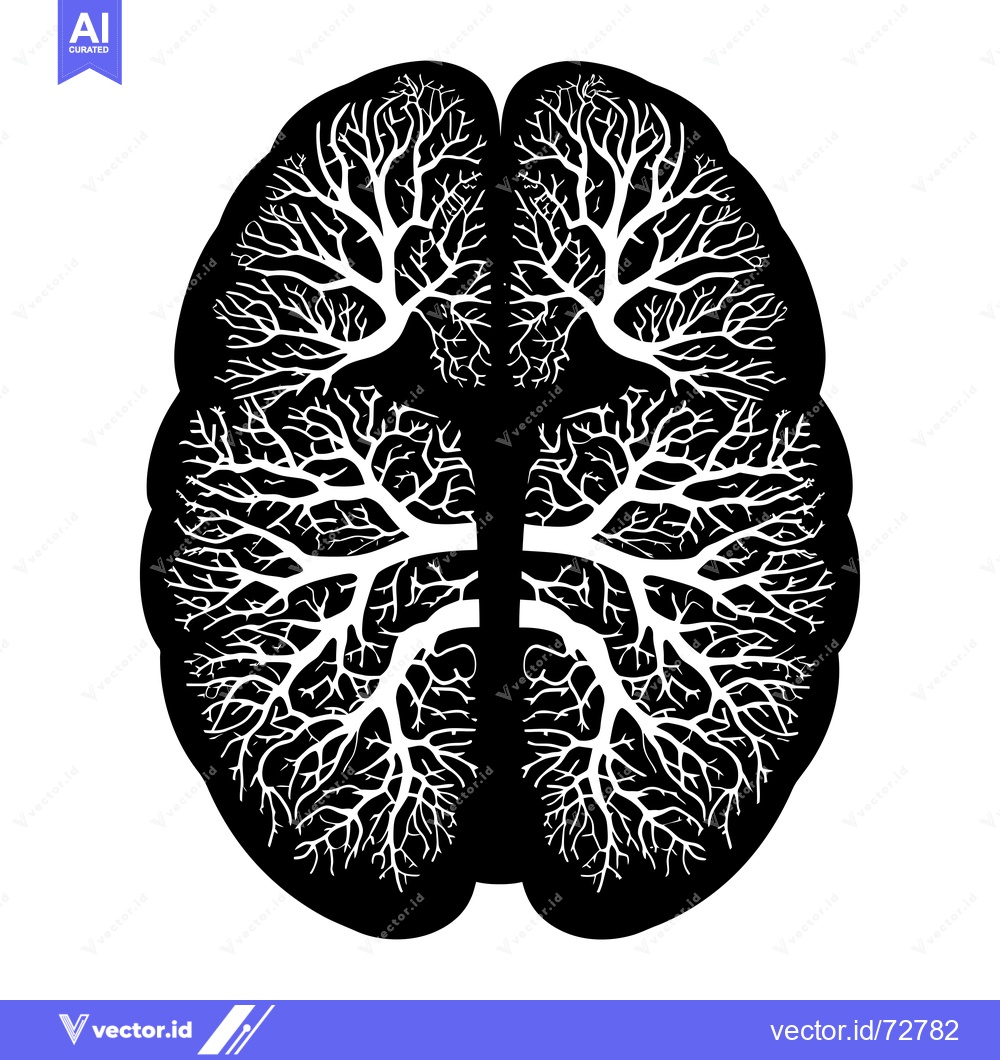Premium Vector dari A Black and White Illustration of a Human Brain with Branches Growing