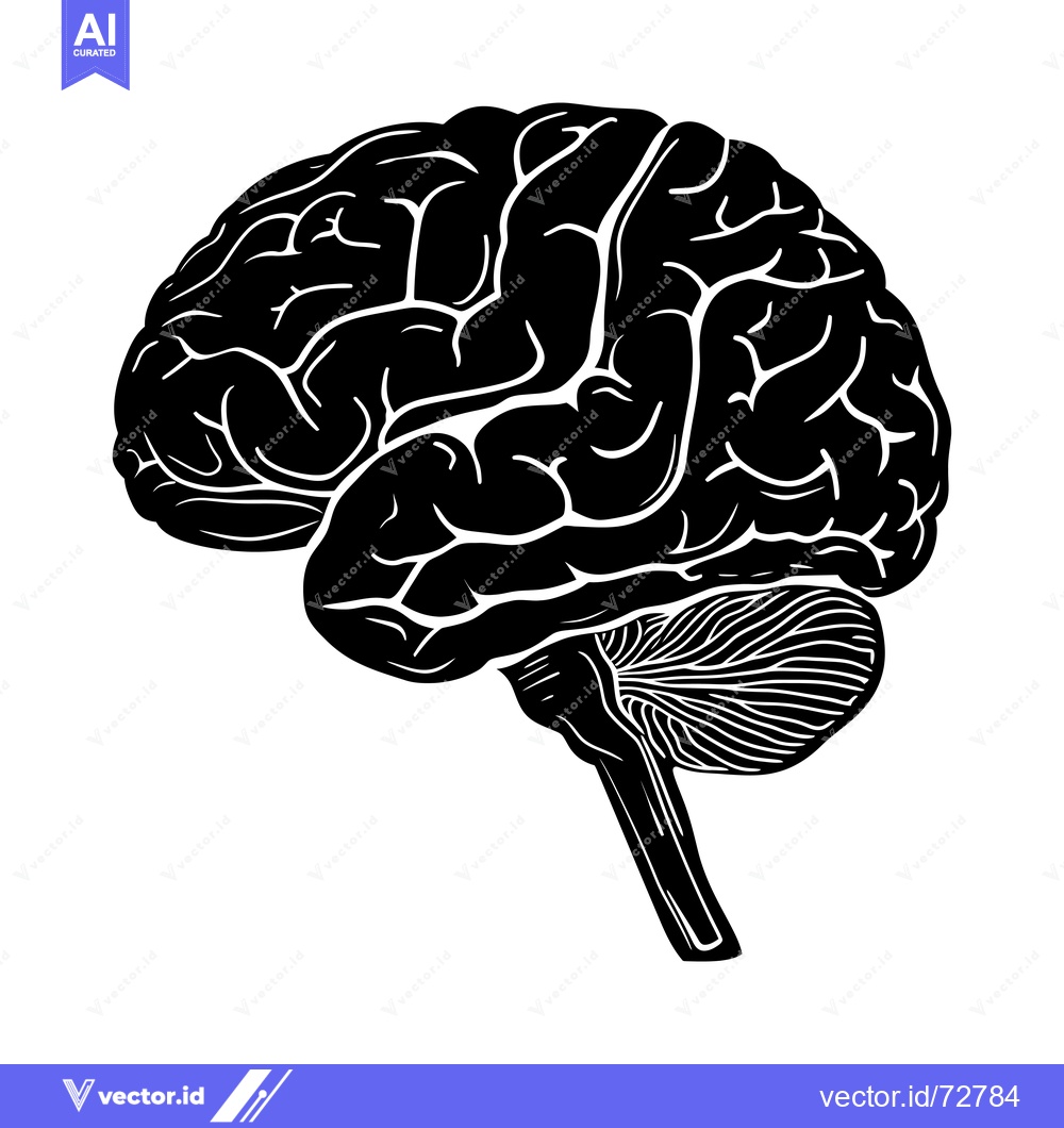 Premium Vector dari Black and White Silhouette of a Human Brain