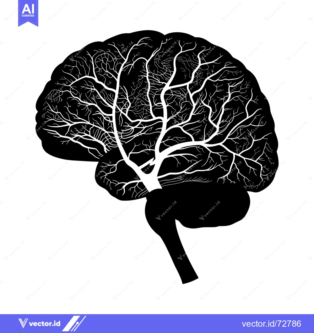 Premium Vector dari Black and White Silhouette of a Human Brain with Visible Veins