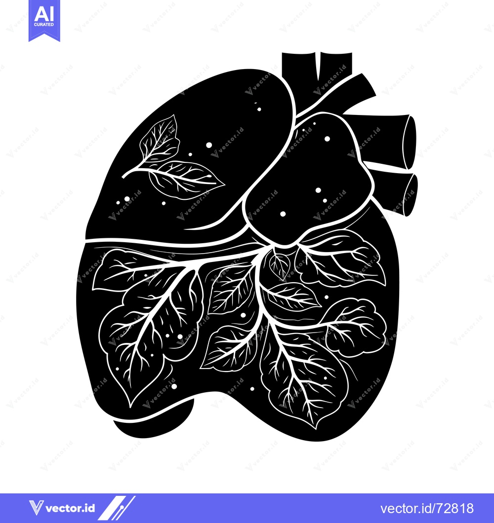 Premium Vector dari Black and White Silhouette of a Heart with Leaves