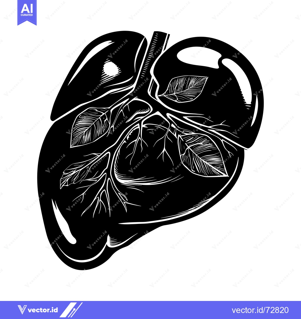 Premium Vector dari Black and White Illustration of Lungs with Leaves