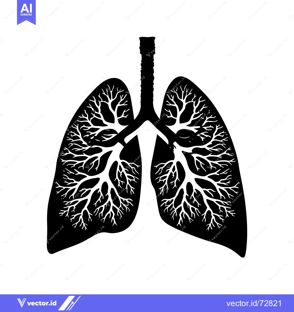 Premium Vector dari Black and White Silhouette of Human Lungs with Detailed Bronchial Tree