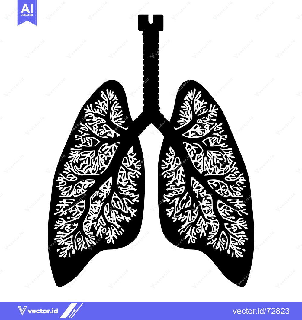 Premium Vector of Black and white silhouette of human lungs with intricate patterns
