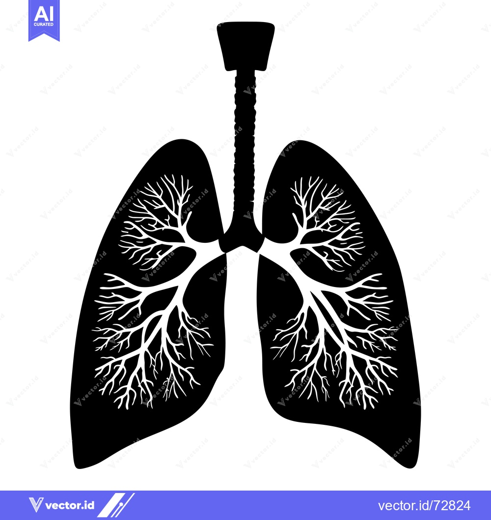 Premium Vector dari Black and White Silhouette of Human Lungs with Visible Bronchi
