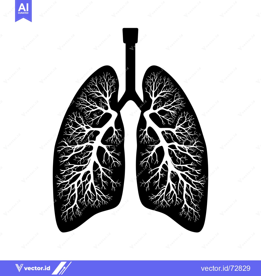 Premium Vector dari Black and White Silhouette of Human Lungs with Intricate Branching Pat