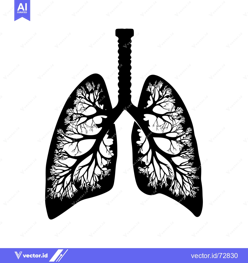 Premium Vector of Black and White Silhouette of Lungs with Tree Branches Inside