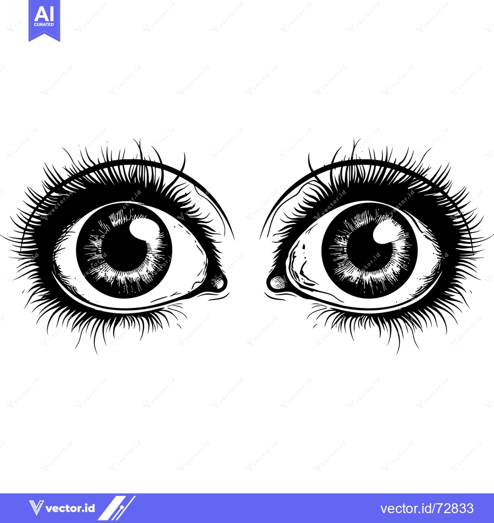 Premium Vector of A pair of wide-eyed, black and white, detailed illustrations of human