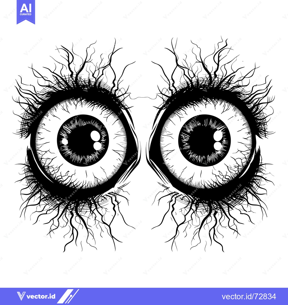Premium Vector of A pair of black and white eyes with detailed eyelashes and veins